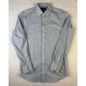 Banana Republic Men XS No-Iron Standard Fit Dress Shirt Blue White Gingham Check